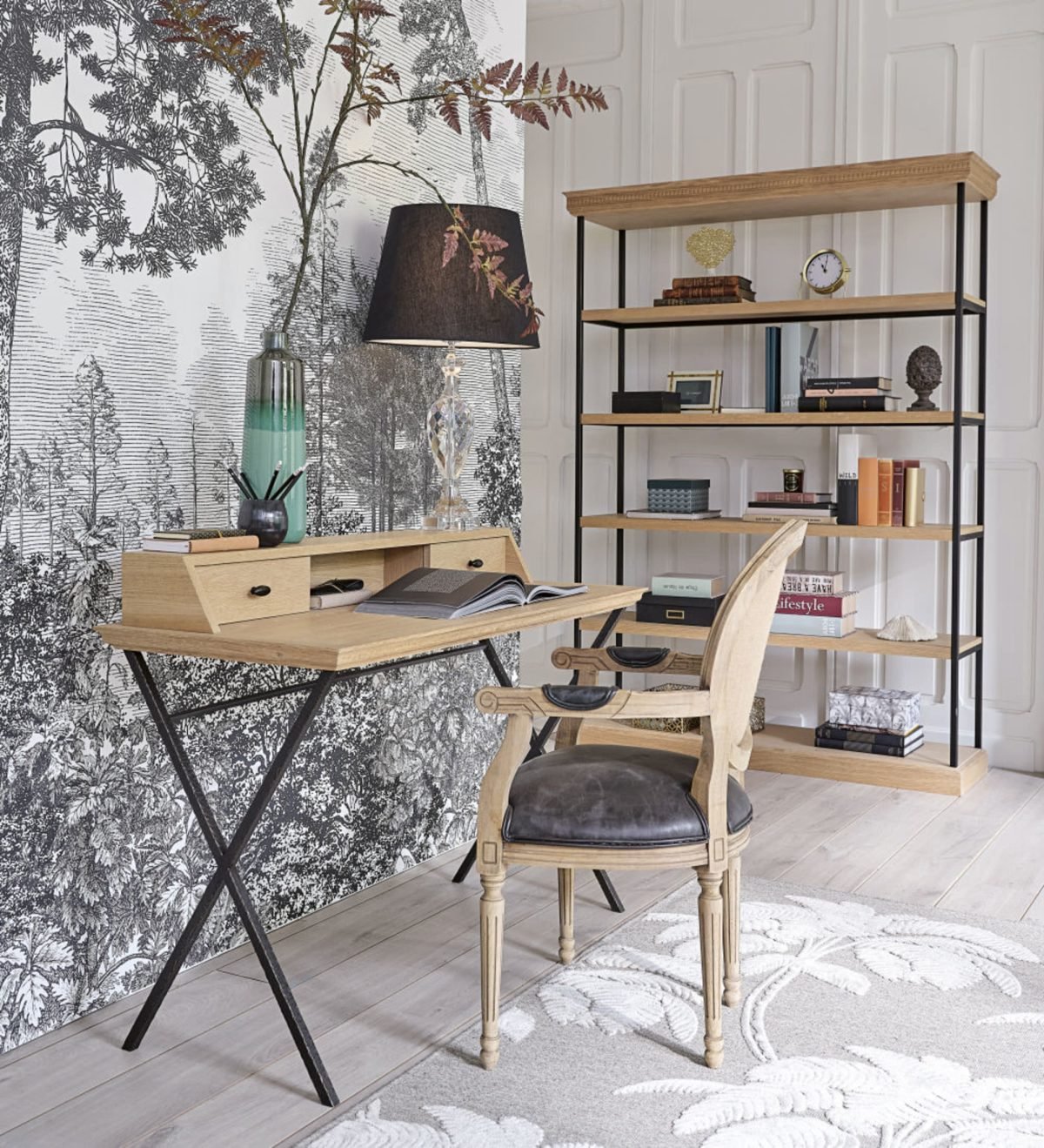 FAUBOURG - Doğal Meşe Kaplama & Metal Country Kitaplık & Raf - Görsel 3