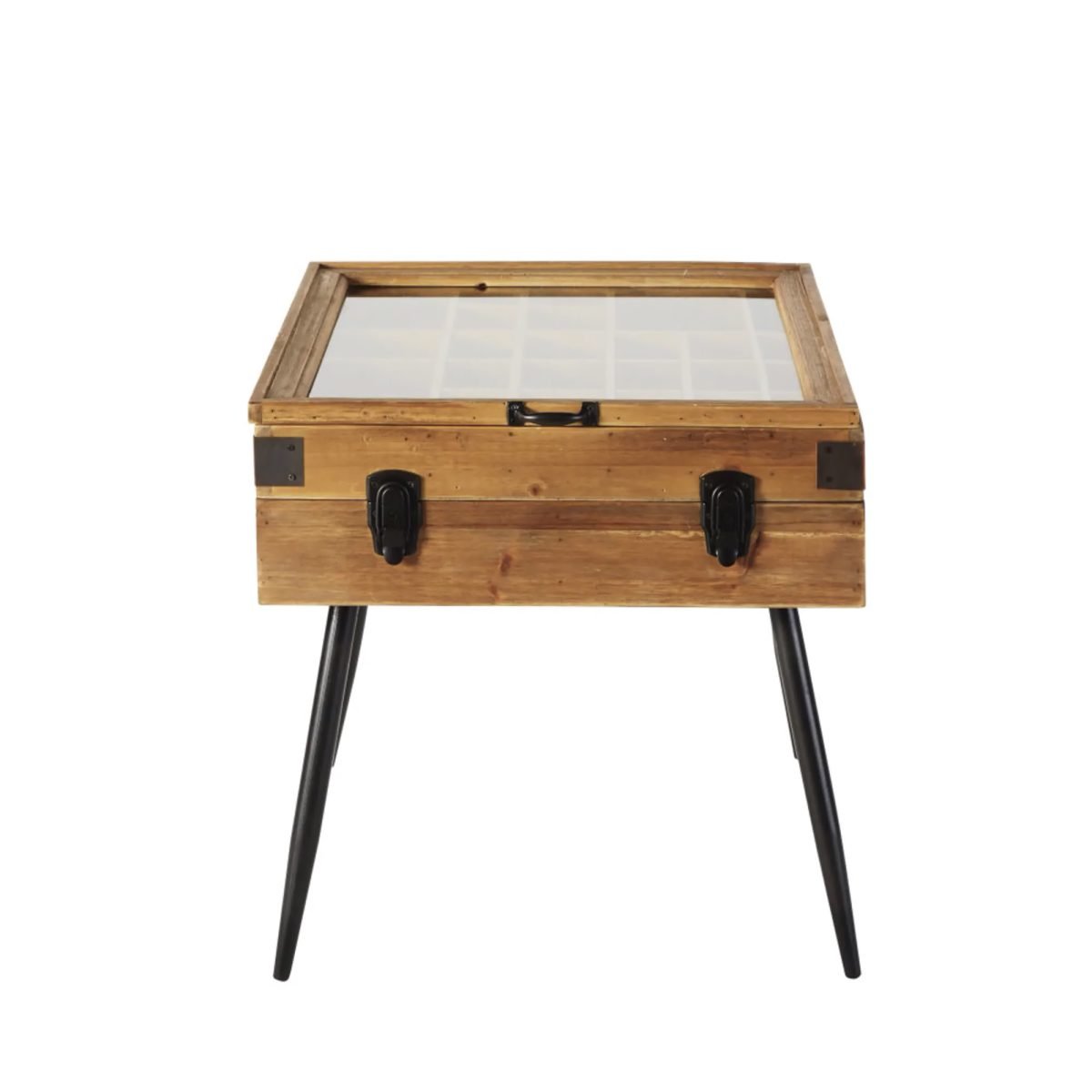 PETER - Doğal Ahşap & Metal Endüstriyel Ayaklı Cam Kapaklı Kutu - Görsel 2