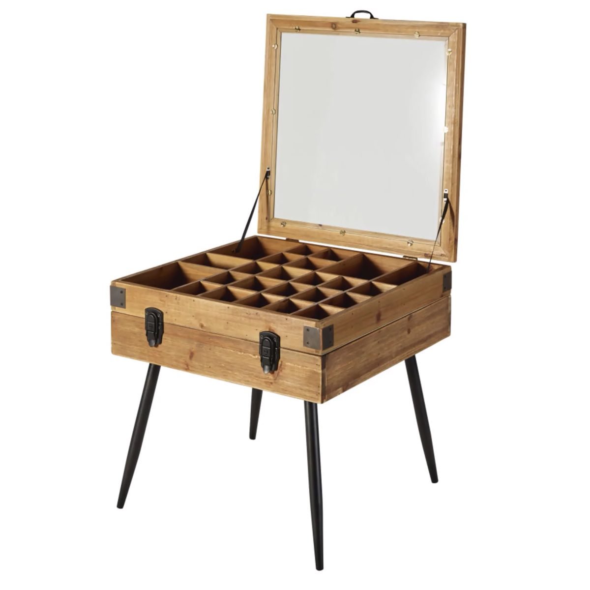 PETER - Doğal Ahşap & Metal Endüstriyel Ayaklı Cam Kapaklı Kutu - Görsel 3