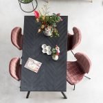 LETTA - Doğal Ahşap Kaplama & Metal Modern Yemek Masası Siyah