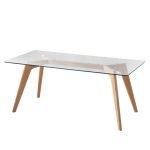 NAPOLE - Masif Meşe Ağacı Cam Tablalı Modern Yemek Masası