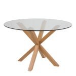 ZUCCA - Masif Kayın Ağacı Cam Tablalı Modern Yuvarlak Yemek Masası