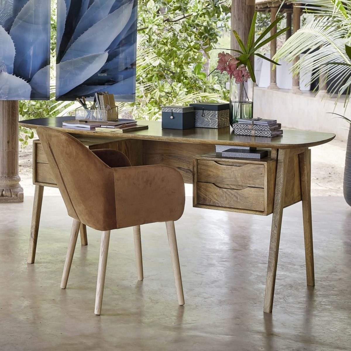 JANERIO - Doğal Meşe Ağacı Vintage Çalışma Masası - Görsel 9