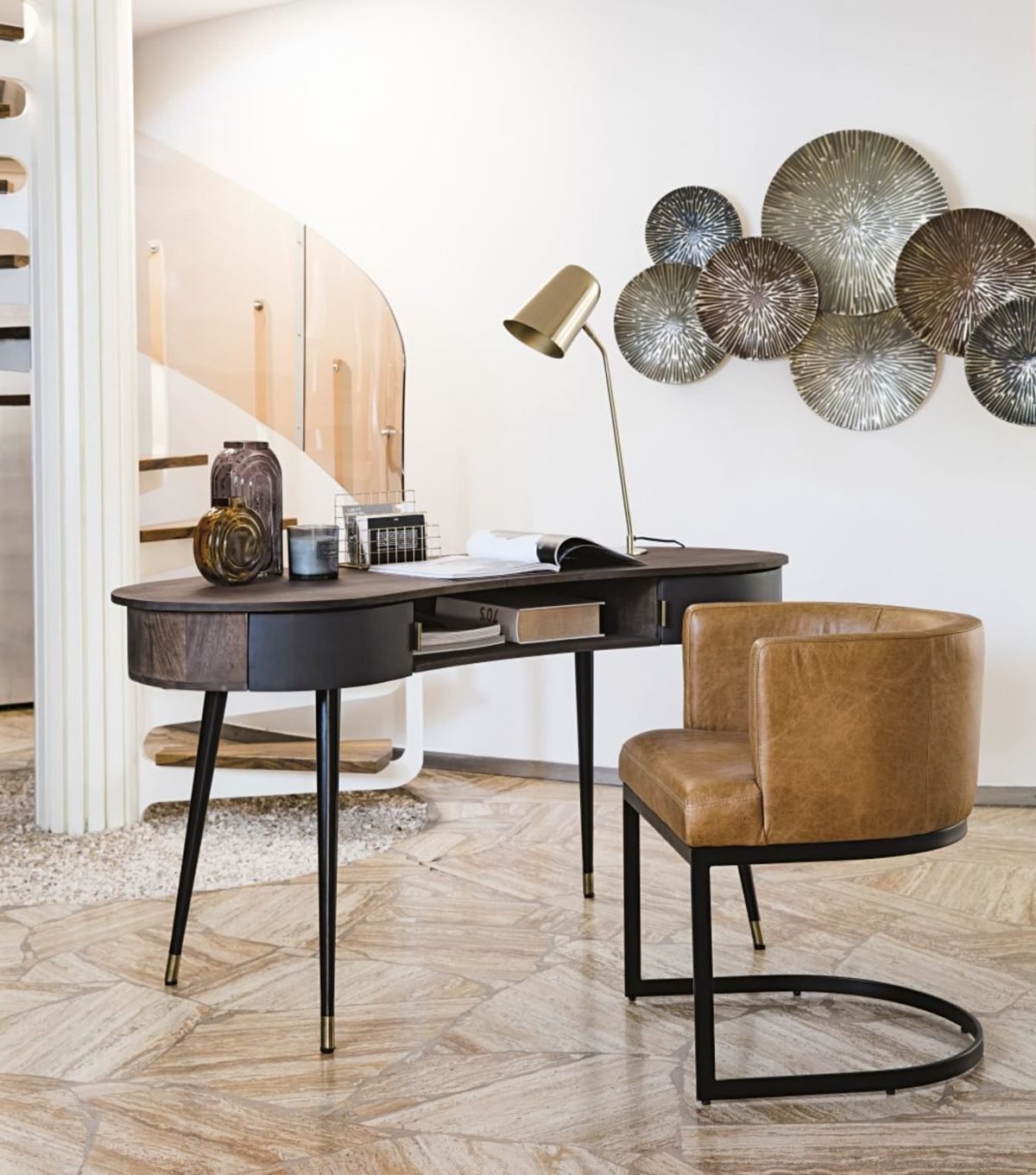 STERLING - Doğal Ahşap Kaplama & Metal Contemporary Çalışma Masası - Görsel 6