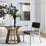 HOLLISTER - Yuvarlak Cam Tablalı Masif Meşe Ayaklı Yemek Masası