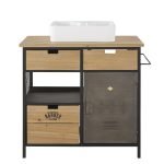 HARVEY - Endüstriyel Ahşap & Metal Banyo Lavabo Dolabı