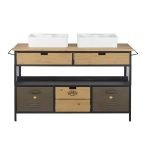 HARVEY - Endüstriyel Ahşap & Metal Banyo Lavabo Dolabı